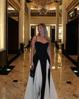 Abito lungo elegante donna bianco e nero