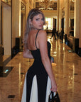 Abito lungo elegante donna bianco e nero
