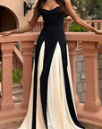Abito lungo elegante donna bianco e nero
