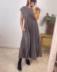 Abito lungo plissettato fluido da donna per eventi cocktail