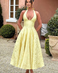 Abito lungo da donna senza maniche in jacquard con scollo a V e collo all'americana