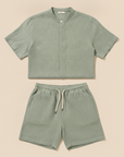Completo Coordinato Uomo in Lino – Camicia e Pantaloncini Naturali - Verde Salvia