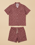 Completo Coordinato Uomo Camicia a Fiori e Pantaloncini - Fiori Bordeaux
