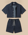 Completo Coordinato Uomo Camicia Denim Leggero e Pantaloncini - Indaco Chiaro
