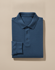 Polo Uomo Manica Lunga in Cotone – Elegante Casual per Mezza Stagione - Blu Petrolio