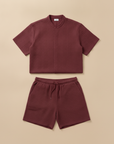 Completo Coordinato Uomo Camicia Jacquard Geometrico e Pantaloncini - Bordeaux