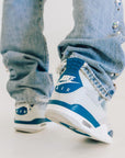 Nike Air Jordan 4 Retro Military Blue sneakers alte in bianco blu - dettaglio tallone