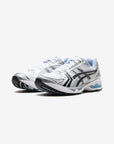 Asics Gel-Kayano 14 JJJJound White Blue sneakers basse uomo e donna in mesh e pelle sintetica bianco blu, vista frontale