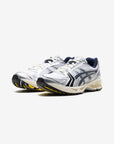 Asics Gel-Kayano 14 JJJJound White Navy sneakers basse uomo e donna in mesh e pelle sintetica bianco blu navy, vista frontale