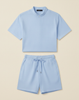 Completo Coordinato Uomo Camicia Popeline e Pantaloncini - Azzurro