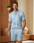 Completo Coordinato Uomo Camicia Acquerello e Pantaloncini - Acquerello Blu - indossato