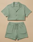 Completo Coordinato Uomo Colletto Camp – Camicia e Pantaloncini Estivi - Verde Salvia