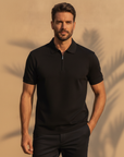Polo Uomo Slim con Zip – Vestibilità Aderente e Moderna - Nero - indossato