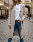 Cardigan donna lungo in maglia con cappuccio