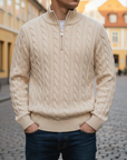 Uomo Maglione Treccia Mezza Zip