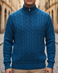 Uomo Maglione Treccia Mezza Zip