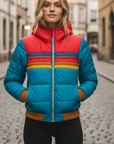 Piumino Donna Invernale Imbottito con Cappuccio e Righe