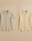 Camicia Uomo in Lino Manica Corta – Casual Chic Traspirante - Giallo Pastello