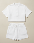 Completo Coordinato Uomo in Ramié Naturale e Pantaloncini - Bianco