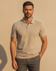 Polo Uomo in Misto Lino – Traspirante e Fresca per l'Estate - Beige Sabbia - indossato
