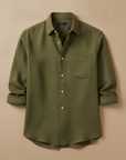 Camicia Uomo in Lino con Taschino – Naturale e Rilassata Estiva - Verde Oliva
