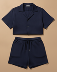 Completo Coordinato Uomo Colletto Camp – Camicia e Pantaloncini Estivi - Blu Navy