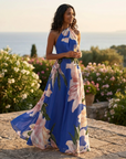 Abito lungo donna in tessuto stampato, collo halter — vista 7