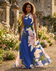 Abito lungo donna in tessuto stampato, collo halter — vista 5