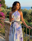 Abito lungo donna in tessuto stampato, collo halter — vista 9