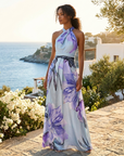 Abito lungo donna in tessuto stampato, collo halter — vista 8