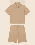 Completo Coordinato Uomo Polo Piqué e Bermuda Chino - Beige
