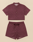Completo Coordinato Uomo Camicia Popeline Mini-Stampa e Pantaloncini - Bordeaux Mini-Stampa