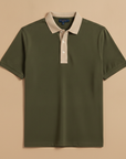 Polo Uomo con Placket a Contrasto – Dettaglio Raffinato - Verde con Beige