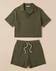 Completo Coordinato Uomo Polo Waffle e Pantaloncini a Coste - Verde Oliva