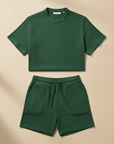 Completo Coordinato Uomo Camicia Slub e Pantaloncini - Verde Bosco