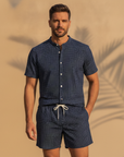Completo Coordinato Uomo Camicia a Pois e Pantaloncini - Navy a Pois - indossato
