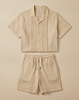 Completo Coordinato Uomo Camicia Guayabera e Pantaloncini - Beige Naturale