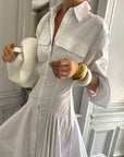 Abito lungo donna in cotone bianco, taglio svasato — vista 4
