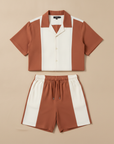 Completo Coordinato Uomo Camicia Color Block e Pantaloncini - Bianco e Terracotta
