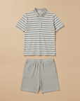 Completo Coordinato Uomo Polo a Righe e Bermuda - Grigio e Bianco