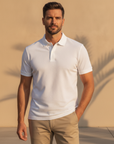 Polo Uomo in Lino Puro – Eleganza Naturale e Fresca - Bianco - indossato