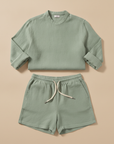 Completo Coordinato Uomo Camicia Lino Manica Lunga e Pantaloncini - Verde Salvia
