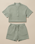 Completo Coordinato Uomo in Ramié Naturale e Pantaloncini - Verde Salvia