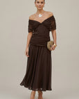 Abito lungo donna in chiffon, scollo a V