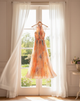 Abito lungo donna in chiffon, taglio svasato — vista 6