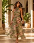 Isabella | Abito lungo a fiori con collo halter per donna