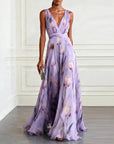 Abito lungo donna in chiffon, scollo a V — vista 4