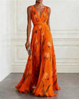 Abito lungo donna in chiffon, scollo a V — vista 5