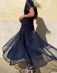 Abito lungo donna in chiffon, scollo a V