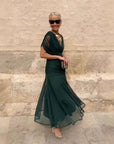 Abito lungo donna in chiffon, scollo a V — vista 5